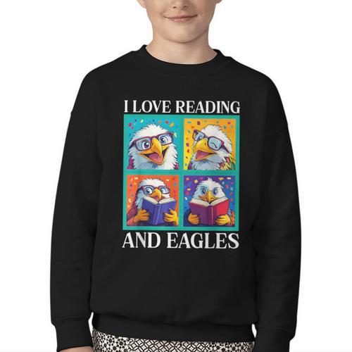 Eagle Love Reading And Eagles Child Book Lover Youth Crewneck Sweatshirt - Bookorys CA