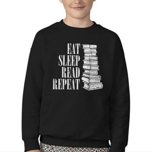 Eat Sleep Read Repeat Reading Book Librarian Men Women Kids Youth Crewneck Sweatshirt - Bookorys