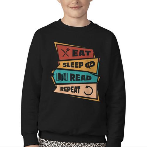 Eat Sleep Read Repeat Reading Books Reader Bookworm Youth Crewneck Sweatshirt - Bookorys UK
