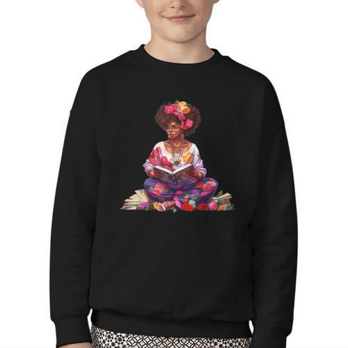 Educated Melanin Queen Afro Women Reading Book History Youth Crewneck Sweatshirt - Bookorys CA