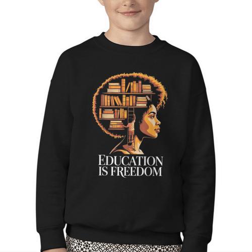 Education Is Freedom Afro Woman Book Illustration Youth Crewneck Sweatshirt - Bookorys DE