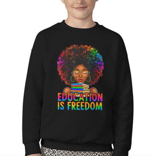 Education Is Freedom Teacher Books History Month Youth Crewneck Sweatshirt - Bookorys DE