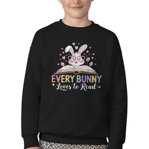 Every Bunny Loves To Read Book Lover Bookworm Rabbit Easter Youth Crewneck Sweatshirt - Bookorys CA