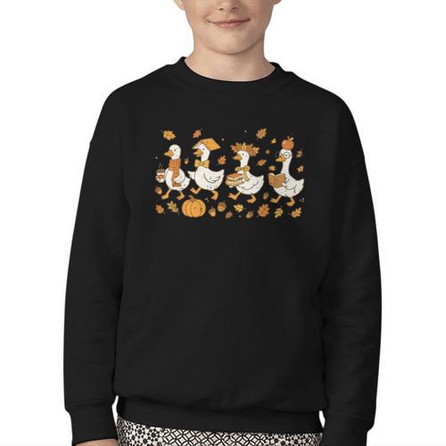 Fall Goose Reading Book Teacher Autumn Pumpkin Cozy Season Youth Crewneck Sweatshirt - Bookorys
