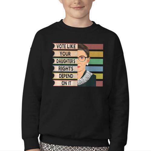 Feminist Ruth Bader Ginsburg RBG Quote Girl With Book Women Youth Crewneck Sweatshirt - Bookorys