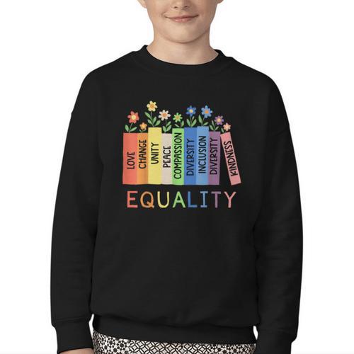 Floral Book Equality Human Rights Social Justice Peace Love Youth Crewneck Sweatshirt - Bookorys