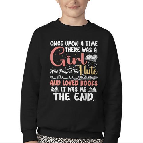 Flute Player Book Lover Flutist Marching Band Musician Flute Youth Crewneck Sweatshirt - Bookorys AU