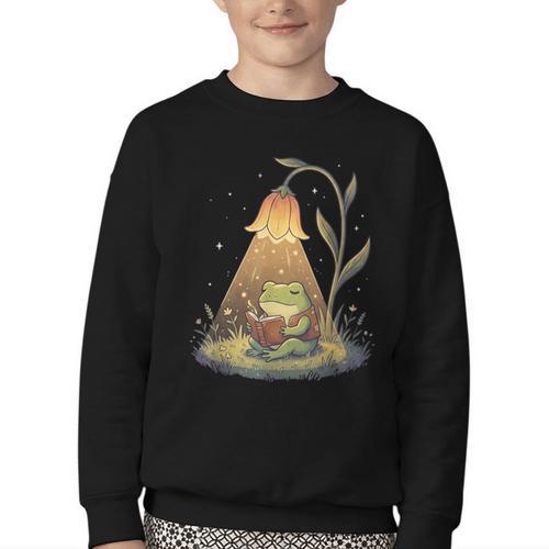 Frog Reading Book Shirt Cottagecore Frog Books Women Girls Youth Crewneck Sweatshirt - Bookorys