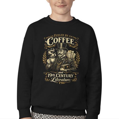 Fueled By Coffee And 19th Century Literature Book Tee Youth Crewneck Sweatshirt - Bookorys DE