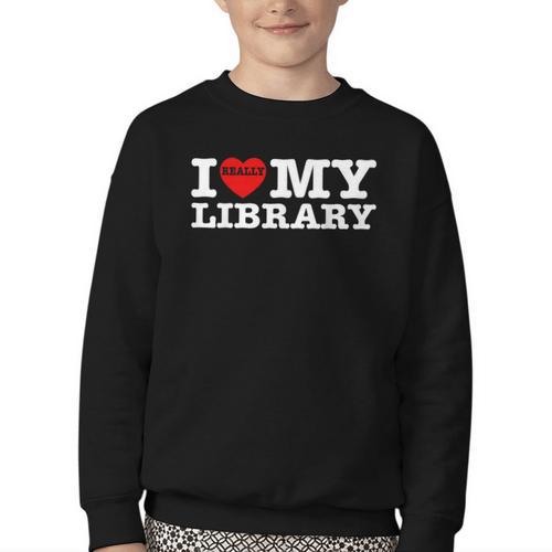 Fun I Love My Library Book Reader Bookworm Librarian Costume Youth Crewneck Sweatshirt - Bookorys DE