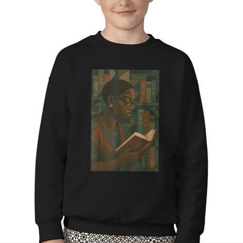 Geometric History Educated Women Teacher Book Melanin Youth Crewneck Sweatshirt - Bookorys