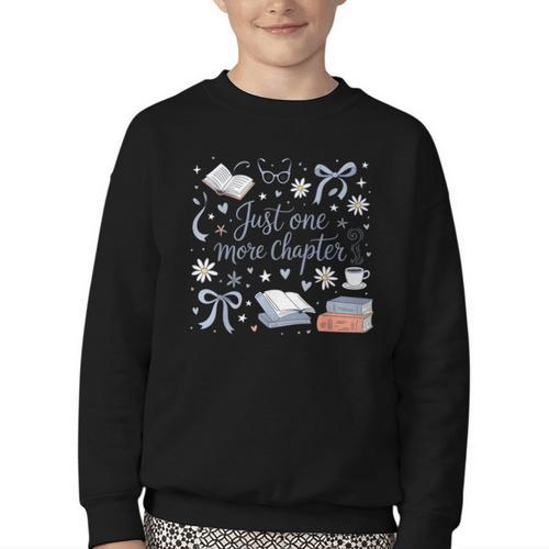 Girl Coquette Bow Just One More Chapter Book Bookish Reading Youth Crewneck Sweatshirt - Bookorys