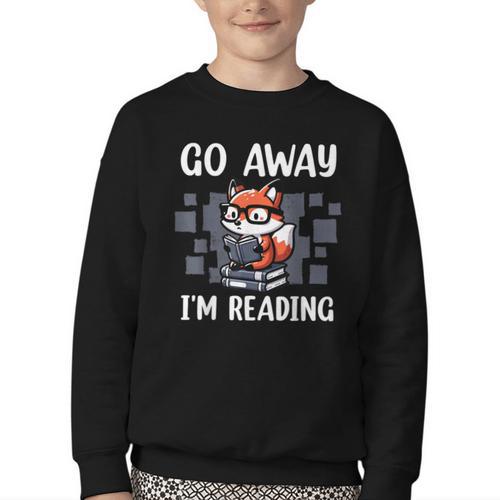 Go Away I'm Reading Book Reader Cute Fox Librarians Youth Crewneck Sweatshirt - Bookorys