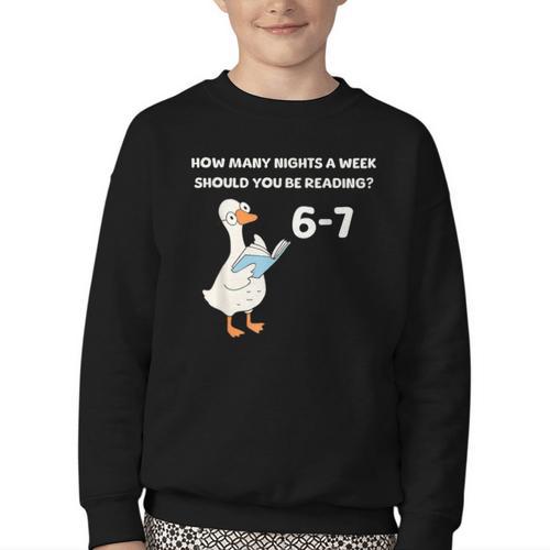 Goose Reading 67 Six Seven Meme Teacher Book Lover Youth Crewneck Sweatshirt - Bookorys