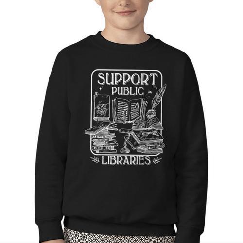 Groovy Support Your Local Library Book Reader Lover Bookworm Youth Crewneck Sweatshirt - Bookorys AU