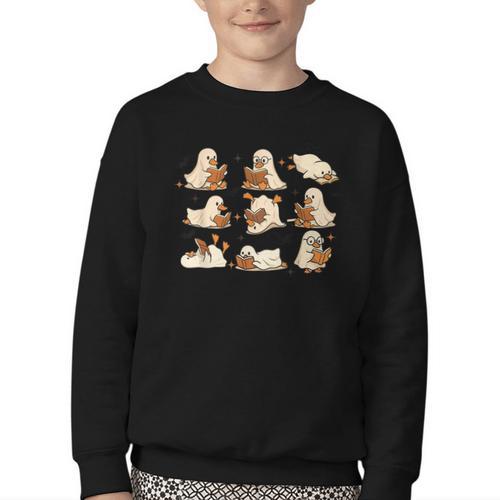 Halloween Ghost Book Lover Youth Crewneck Sweatshirt - Bookorys CA