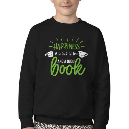Happiness Is a Cup Of Tea And a Good Book Youth Crewneck Sweatshirt - Bookorys CA