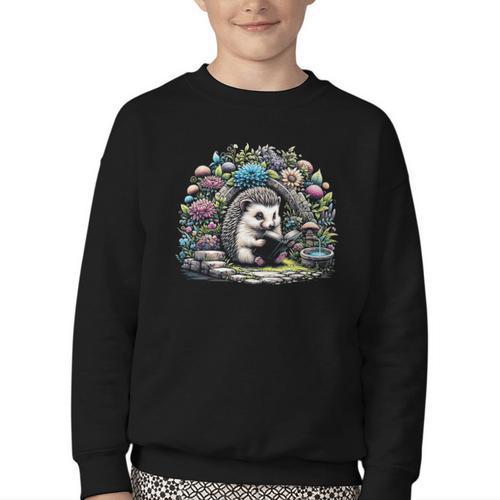 Hedgehog Reading Book Lake Scenery Reading Youth Crewneck Sweatshirt - Bookorys DE