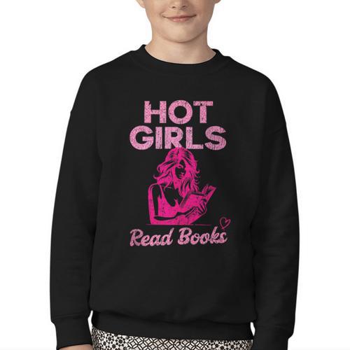 Hot Girls Read Books Cute Book Reader Women Youth Crewneck Sweatshirt - Bookorys