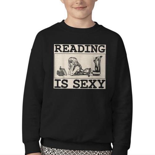 Hot Pin Up Girl Comic Book Vintage Reading Is Sexy Youth Crewneck Sweatshirt - Bookorys CA