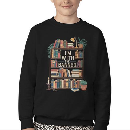 I'm With The Banned Books Reading Youth Crewneck Sweatshirt - Bookorys DE
