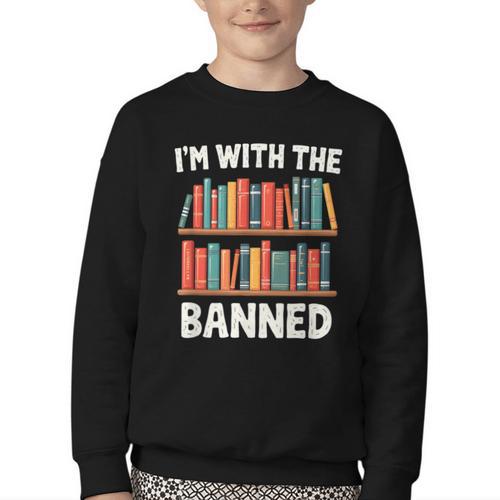 I'm With The Banned Librarian Banned Book Lover Reader Youth Crewneck Sweatshirt - Bookorys