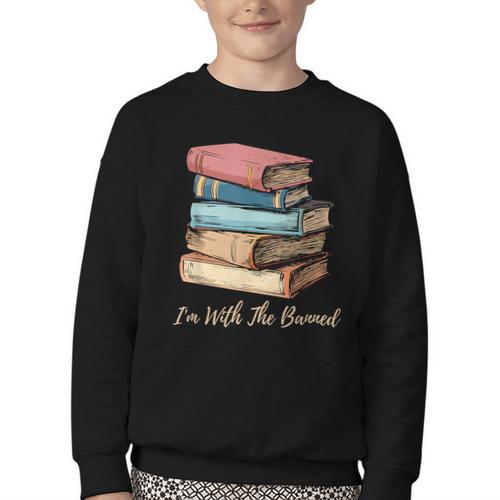 I'm With The Banned Read Banned Books Bookworm Men Women Youth Crewneck Sweatshirt - Bookorys AU