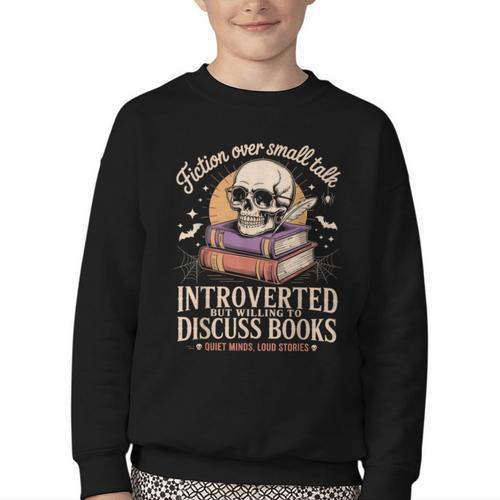 Introverted But Willing To Discuss Books Cozy Aesthetic Youth Crewneck Sweatshirt - Bookorys AU