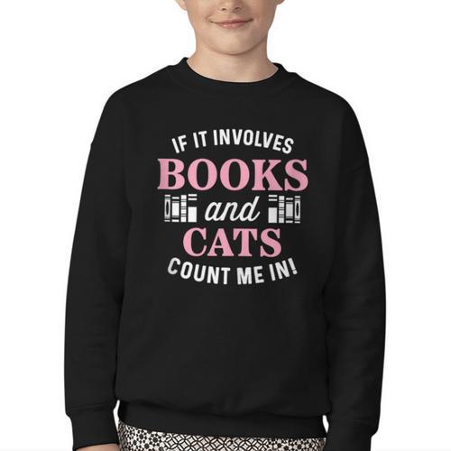 If It Involves Books And Cats Book Lover Youth Crewneck Sweatshirt - Bookorys