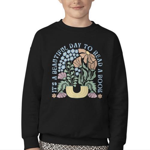 It's A Beautiful Day To Read A Book Librarian Book Lover Youth Crewneck Sweatshirt - Bookorys DE