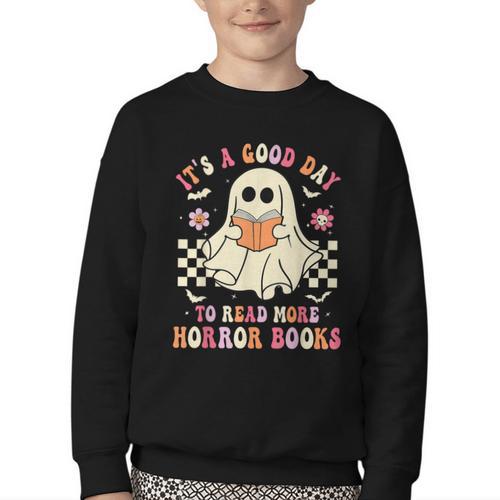 It's A Good Day To Read More Horror Books Halloween Youth Crewneck Sweatshirt - Bookorys AU