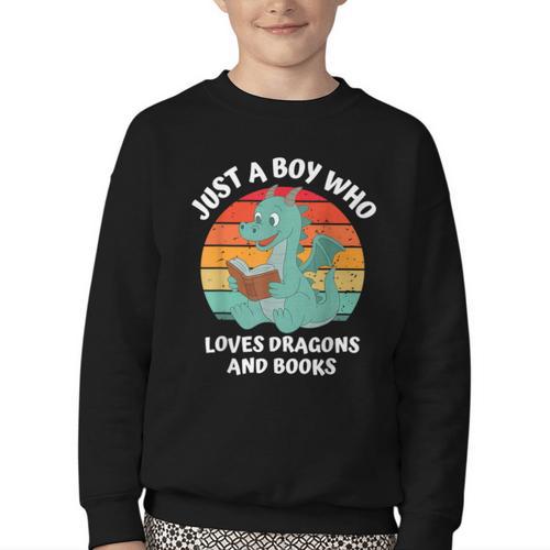 Just A Boy Who Loves Dragons And Books Kids Toddler Baby 5T Youth Crewneck Sweatshirt - Bookorys