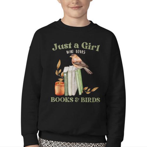 Just a Girl Who Loves Books And Birds Book Reading Bird Love Youth Crewneck Sweatshirt - Bookorys