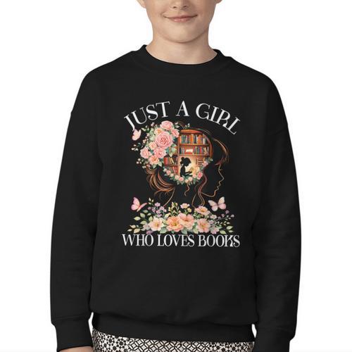 Just A Girl Who Loves Books Book Lover Reading For Women Youth Crewneck Sweatshirt - Bookorys