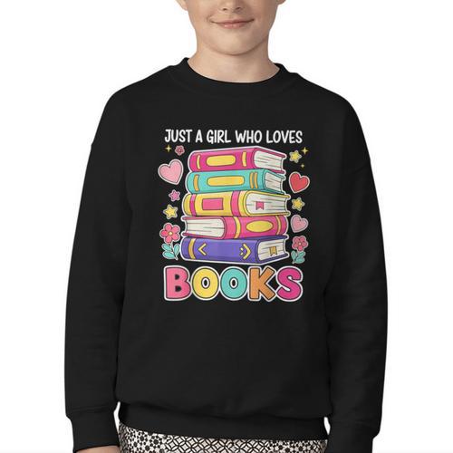 Just A Girl Who Loves Books Reading Library Youth Crewneck Sweatshirt - Bookorys
