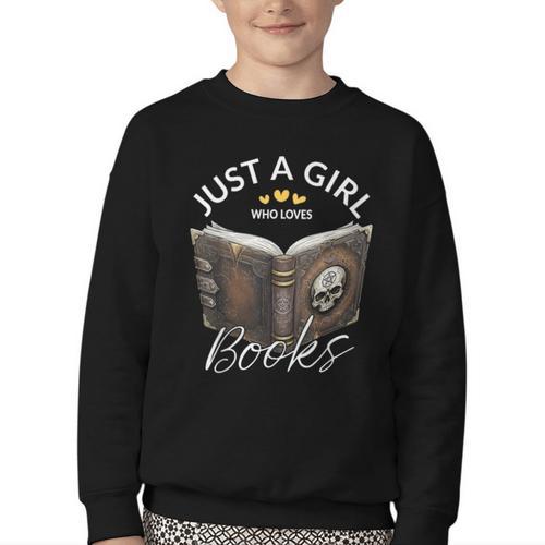 Just A Girl Who Loves Books Witchcraft Spell Book Halloween Youth Crewneck Sweatshirt - Bookorys
