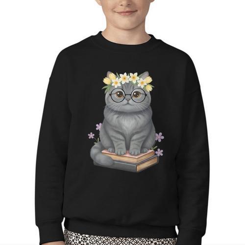 Just A Girl Who Loves Cats & Books Bookish Women Youth Crewneck Sweatshirt - Bookorys
