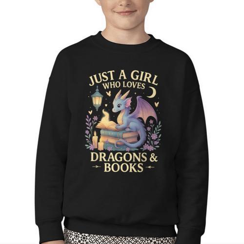 Just a Girl Who Loves Cute Dragons And Books Youth Crewneck Sweatshirt - Bookorys DE