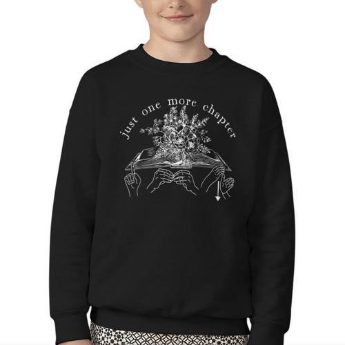 Just One More Chapter Deaf ASL Reading Book Librarian Youth Crewneck Sweatshirt - Bookorys UK