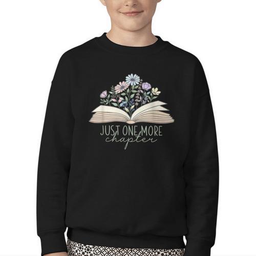 Just One More Chapter Floral Book Wildflower Aesthetic Art Youth Crewneck Sweatshirt - Bookorys DE