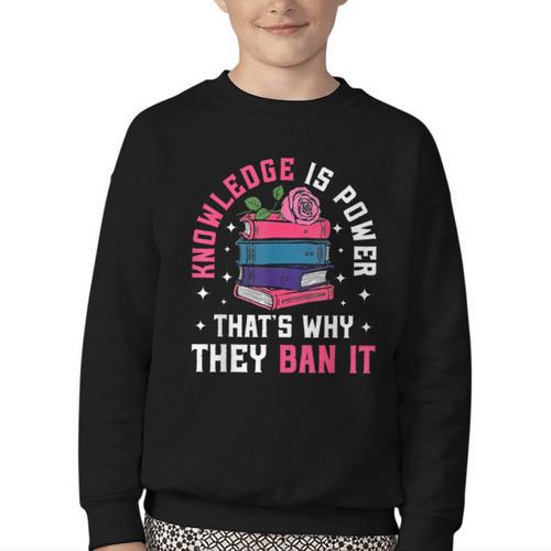 Knowledge Is Power Book Club Librarian Read Banned Books Youth Crewneck Sweatshirt - Bookorys CA