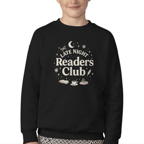 Late Night Readers Club Moon & Stars Book Lover Youth Crewneck Sweatshirt - Bookorys CA