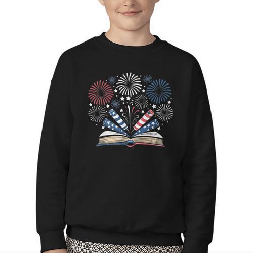 Librarian 4th July Book Lover Bookworm Patriotic Books Youth Crewneck Sweatshirt - Bookorys CA