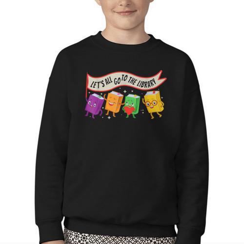 Librarian Let's All Go To The Library Cute Groovy Book Lover Youth Crewneck Sweatshirt - Bookorys