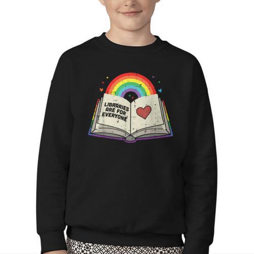 Libraries Are For Everyone Book LGBTQ Ally Gay Pride Month Youth Crewneck Sweatshirt - Bookorys CA