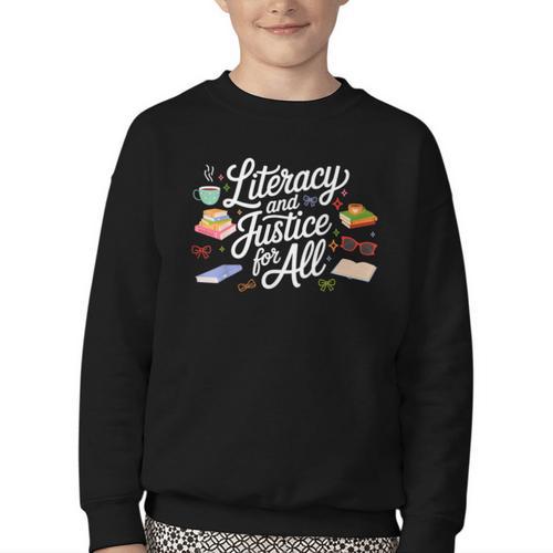Literacy And Justice For All Protect Libraries Banned Books Youth Crewneck Sweatshirt - Bookorys