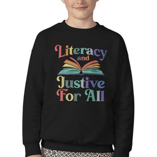 Literacy Justice For All Stop Book Banning Protect Librarian Youth Crewneck Sweatshirt - Bookorys DE