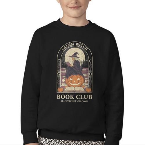 Literary Salem Witch Book Club All Witches Welcome Youth Crewneck Sweatshirt - Bookorys