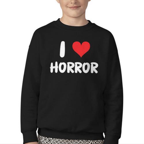 I Love Horror Heart Movies TV Show Books Writing Read Youth Crewneck Sweatshirt - Bookorys