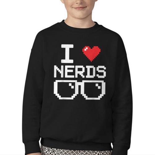 I Love Nerds I Heart Nerds For Science Book Knowledge Geeks Youth Crewneck Sweatshirt - Bookorys CA